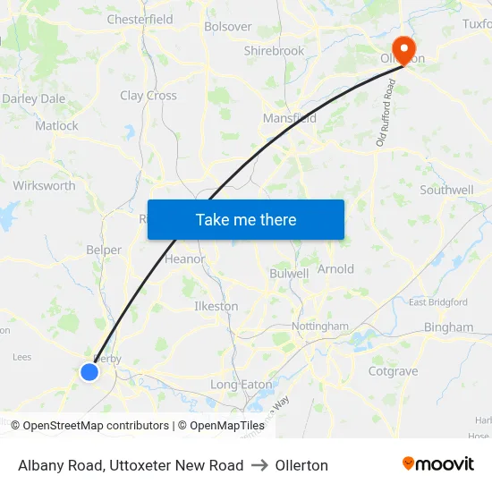 Albany Road, Uttoxeter New Road to Ollerton map