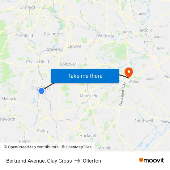 Bertrand Avenue, Clay Cross to Ollerton map