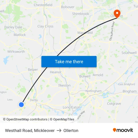 Westhall Road, Mickleover to Ollerton map
