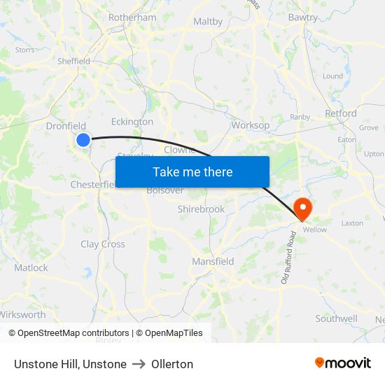 Unstone Hill, Unstone to Ollerton map