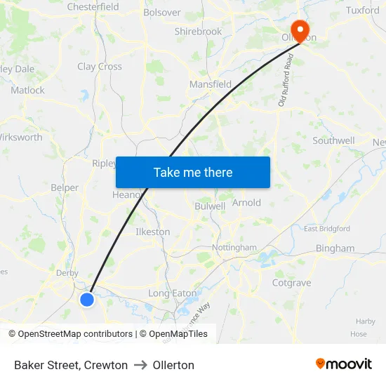 Baker Street, Crewton to Ollerton map