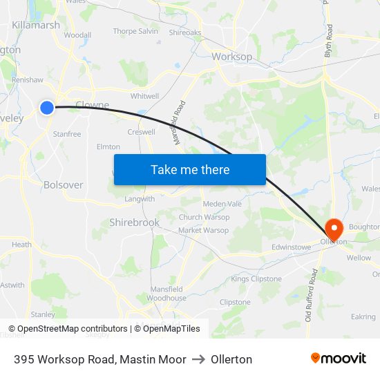395 Worksop Road, Mastin Moor to Ollerton map