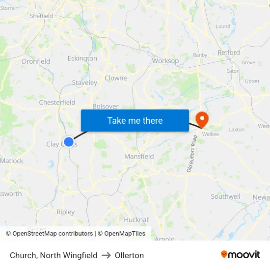 Church, North Wingfield to Ollerton map