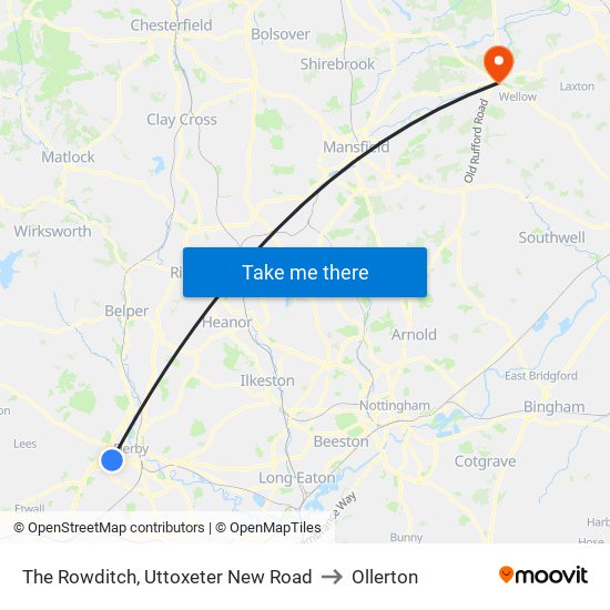 The Rowditch, Uttoxeter New Road to Ollerton map