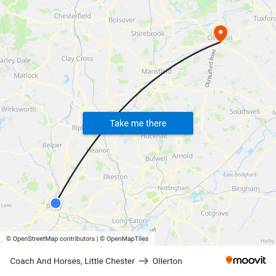 Coach And Horses, Little Chester to Ollerton map