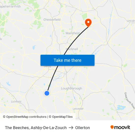 The Beeches, Ashby-De-La-Zouch to Ollerton map