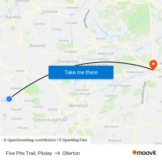Five Pits Trail, Pilsley to Ollerton map