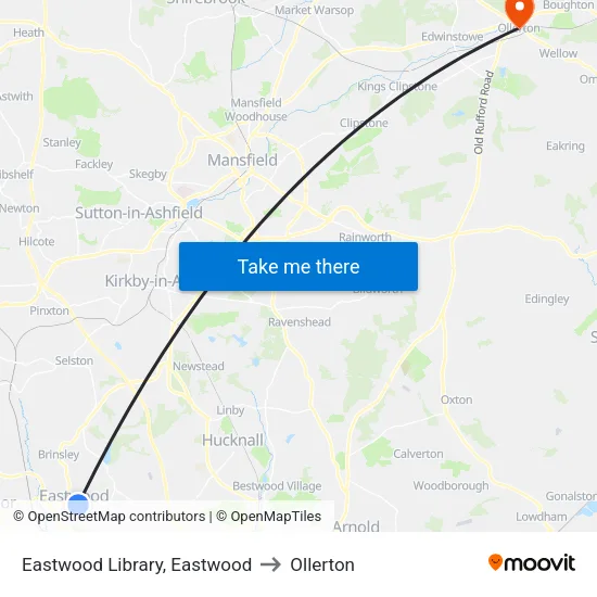 Eastwood Library, Eastwood to Ollerton map