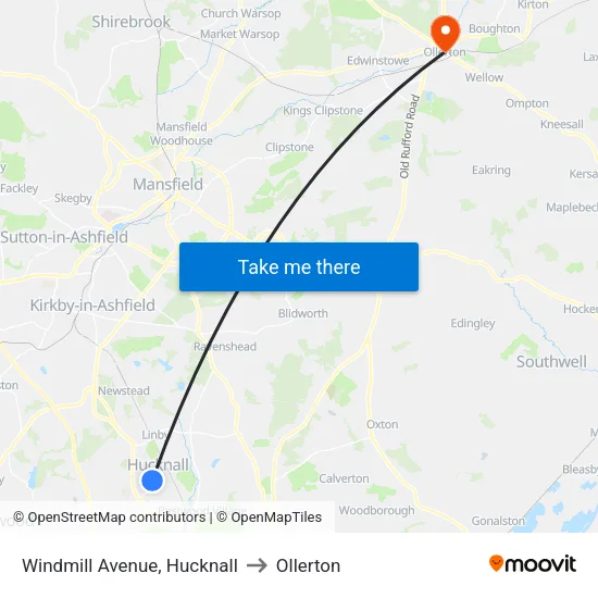 Windmill Avenue, Hucknall to Ollerton map