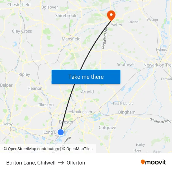 Barton Lane, Chilwell to Ollerton map