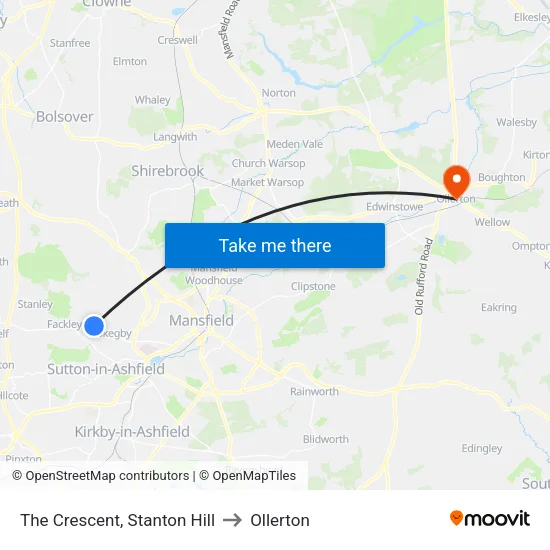 The Crescent, Stanton Hill to Ollerton map