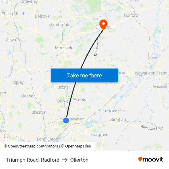 Triumph Road, Radford to Ollerton map