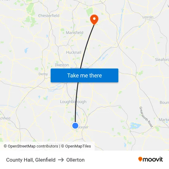 County Hall, Glenfield to Ollerton map