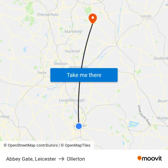 Abbey Gate, Leicester to Ollerton map