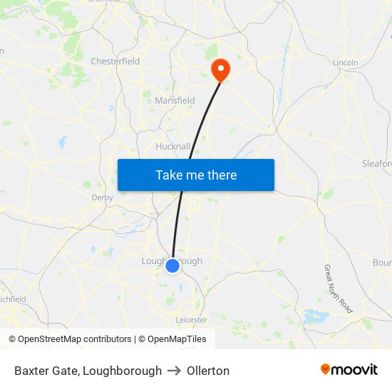 Baxter Gate, Loughborough to Ollerton map