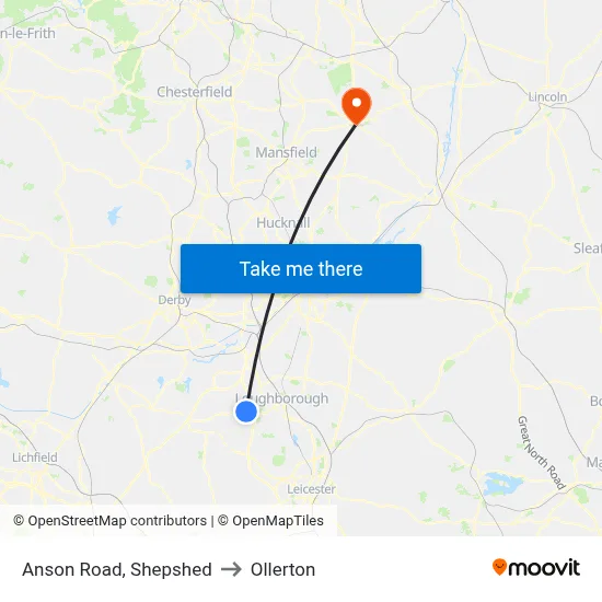 Anson Road, Shepshed to Ollerton map