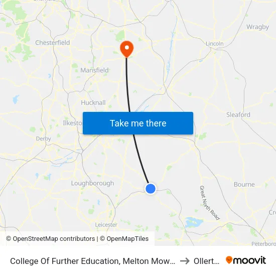 College Of Further Education, Melton Mowbray to Ollerton map