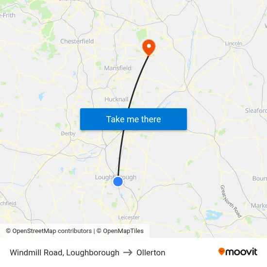 Windmill Road, Loughborough to Ollerton map