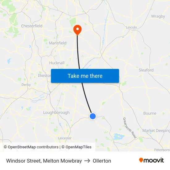 Windsor Street, Melton Mowbray to Ollerton map