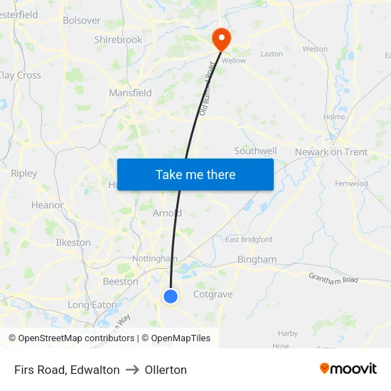 Firs Road, Edwalton to Ollerton map