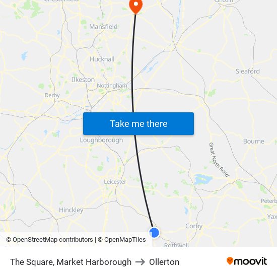 The Square, Market Harborough to Ollerton map