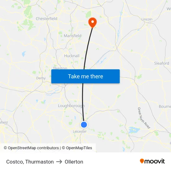 Costco, Thurmaston to Ollerton map