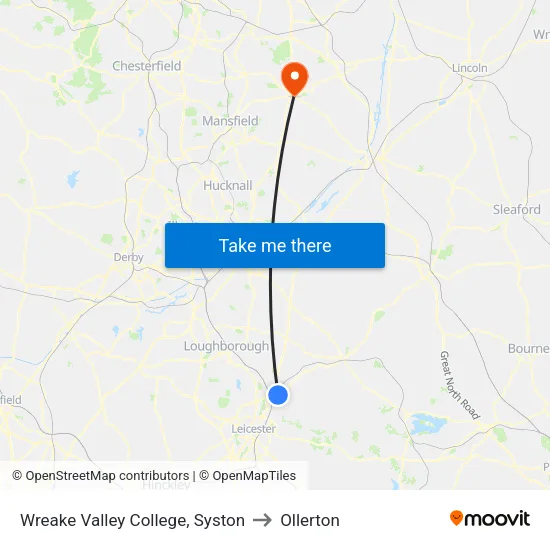 Wreake Valley College, Syston to Ollerton map