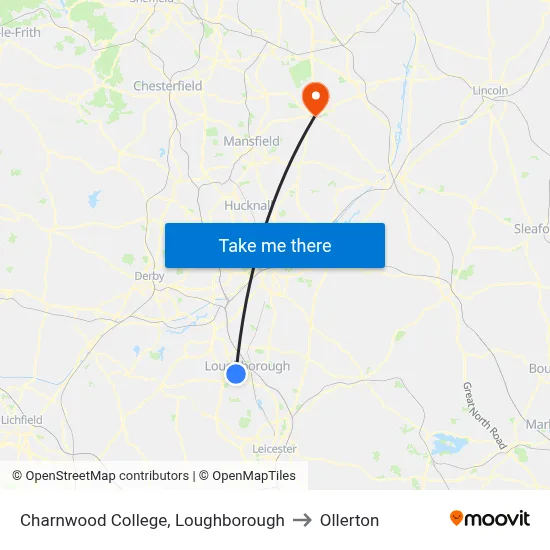 Charnwood College, Loughborough to Ollerton map
