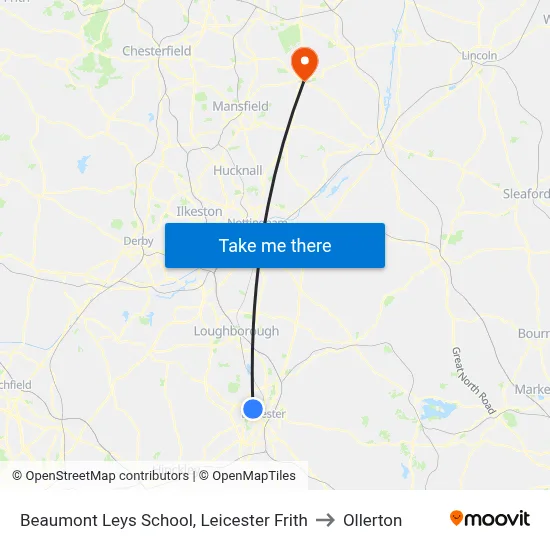 Beaumont Leys School, Leicester Frith to Ollerton map