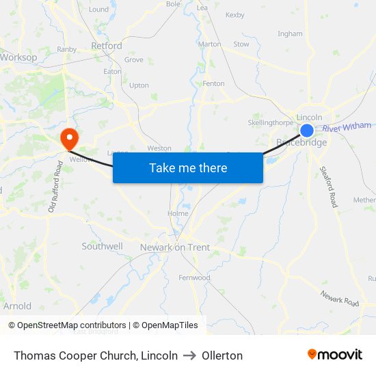 Thomas Cooper Church, Lincoln to Ollerton map