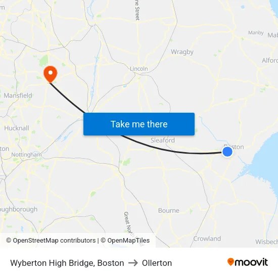 Wyberton High Bridge, Boston to Ollerton map