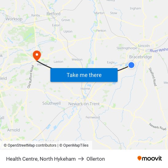 Health Centre, North Hykeham to Ollerton map