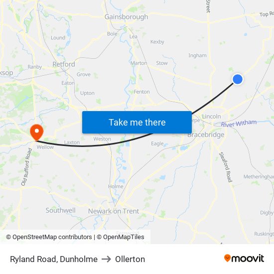 Ryland Road, Dunholme to Ollerton map