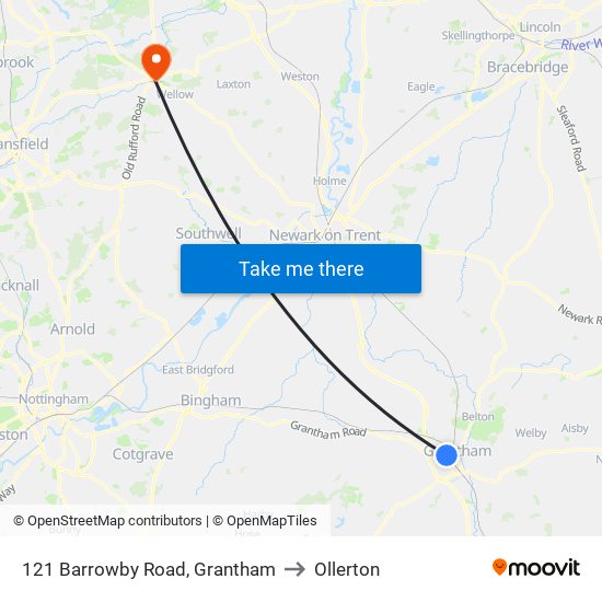 121 Barrowby Road, Grantham to Ollerton map