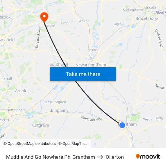 Muddle And Go Nowhere Ph, Grantham to Ollerton map