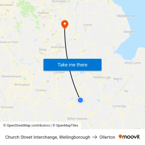Church Street Interchange, Wellingborough to Ollerton map