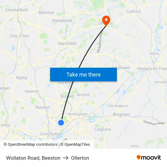 Wollaton Road, Beeston to Ollerton map
