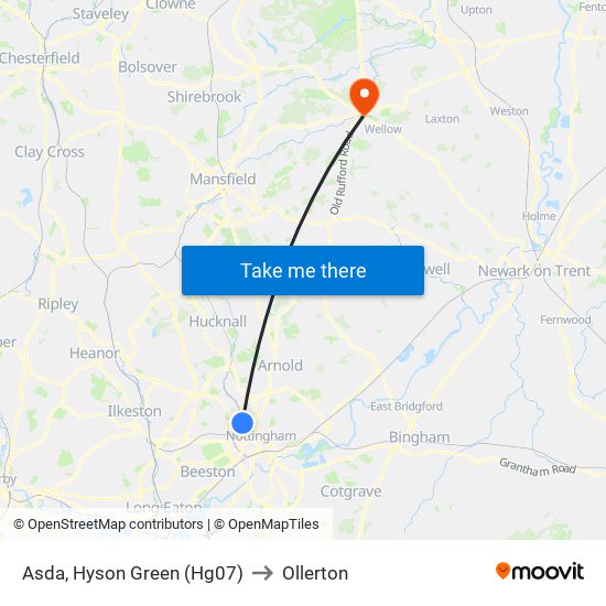Asda, Hyson Green (Hg07) to Ollerton map