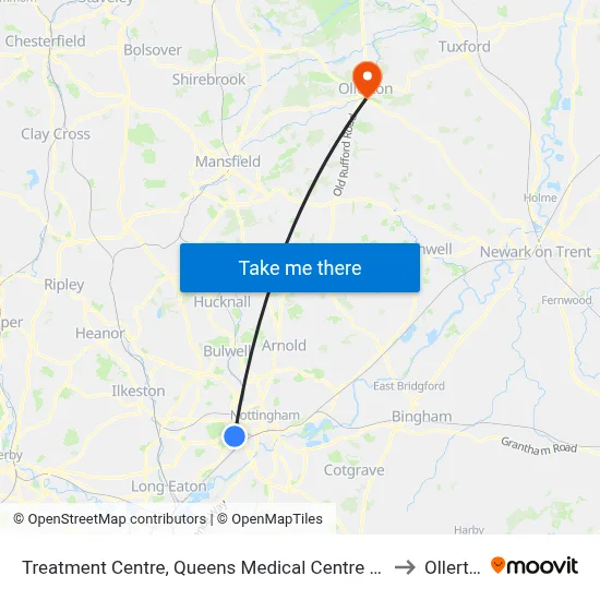 Treatment Centre, Queens Medical Centre (Qm20) to Ollerton map