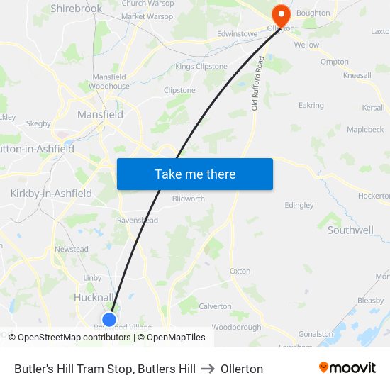 Butler's Hill Tram Stop, Butlers Hill to Ollerton map