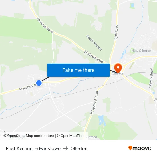 First Avenue, Edwinstowe to Ollerton map