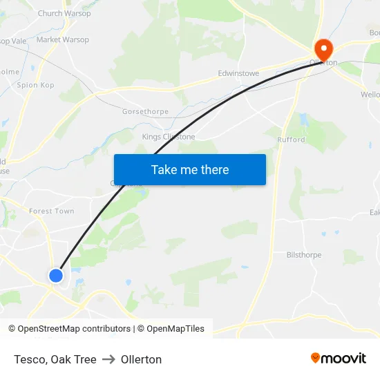 Tesco, Oak Tree to Ollerton map