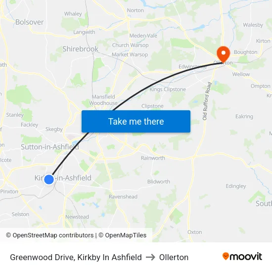 Greenwood Drive, Kirkby In Ashfield to Ollerton map