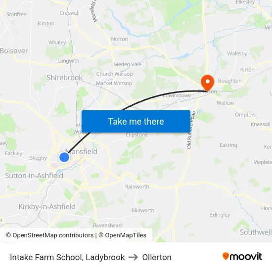 Intake Farm School, Ladybrook to Ollerton map