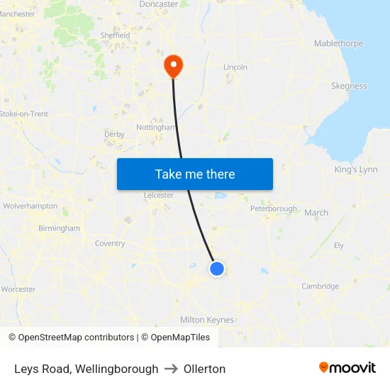 Leys Road, Wellingborough to Ollerton map