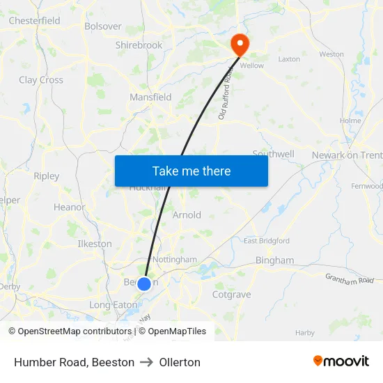 Humber Road, Beeston to Ollerton map