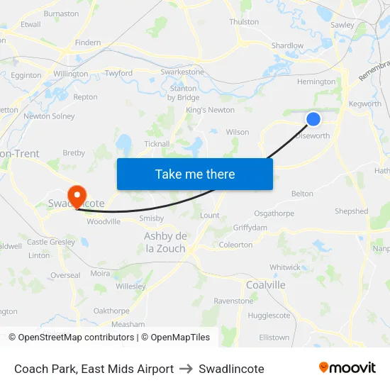 Coach Park, East Mids Airport to Swadlincote map