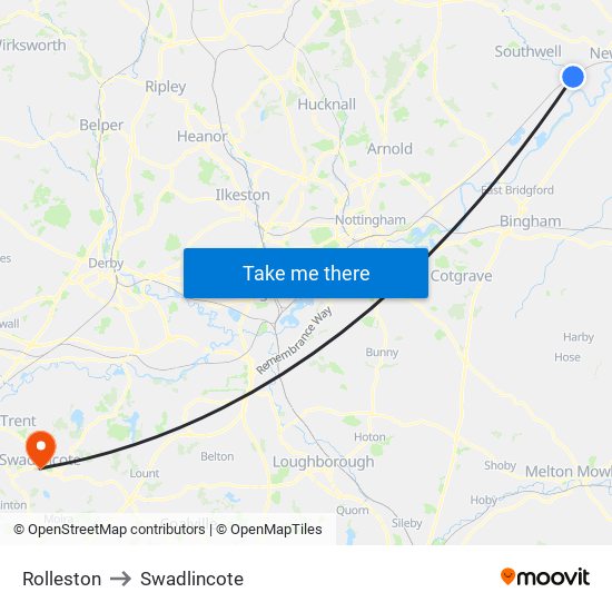 Rolleston to Swadlincote map