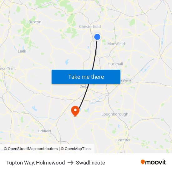 Tupton Way, Holmewood to Swadlincote map