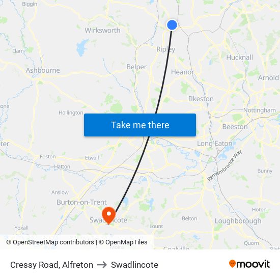 Cressy Road, Alfreton to Swadlincote map